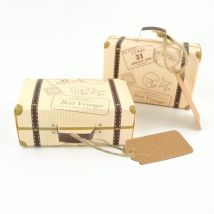 Mini valise imprimée en Carton de 10-100 pièces | Boîtes Vintage en papier Kraft pour thème de voyage de mariage, sacs avec corde d'étiquettes