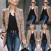 Femmes léopard haut Long Cardigan décontracté à manches longues manteau grande taille S-5XL
