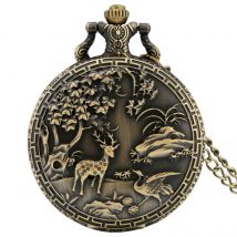 Montre de poche à Quartz en Bronze, modèle Elk exquis, Vintage, collier, chaîne,