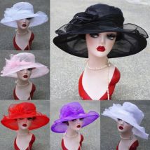 Chapeaux de soleil en Organza pour femmes | Chapeaux de soleil, chapeaux à large bord, chapeaux à fleurs pour fête de mariage