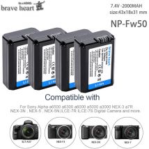 4 pièces 2000mah NP-FW50 NP FW50 Batterie AKKU Pour Sony NEX-3N NEX-5 NEX-5N NEX-5R Alpha a5000 a6500 DSC-RX10 Alpha a7S a7II Alpha 7R