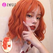 LIHUI Orange perruques pour femmes synthétique résistant à la chaleur aucune dentelle perruques avec frange courte rose perruque Pelucas Naturales cheveux Peruca