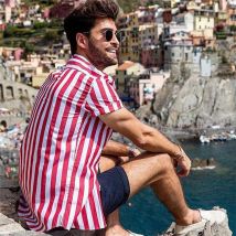 Chemises Vêtements Pour Hommes Pull Rayé Rouge Et blanc Hommes Chemise Chemisier d'été Chemises Décontractées Haut Hommes Streetwear
