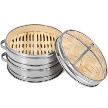 2 niveaux 20Cm bambou panier vapeur avec couvercle ustensiles de cuisine cuisine pour boulette poisson riz légumes pâtes chinois chauffage vapeur Ba