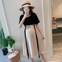 T-shirt manches courtes femme enceinte | Femme enceinte, à la d'été , T-shirt à manches courtes + sangle, en mousseline de soie, maternité, twinset de vêtements style preppy