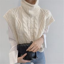 Gilet sans manches col roulé pour femmes, pull court, pull court, ample, tricot, motif torsadé, automne et hiver décontracté