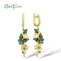 Boucles d'oreilles SANTUZZA argent pour femmes 925 argent Sterling papillon vert spinelle blanc CZ boucles d'oreilles goutte fête bijoux fins