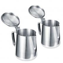 Pichet à lait en acier inoxydable, pot à café épaissi, tasse mousseuse, pichet à café, Latte Art avec couvercle pour la maison, mousseur à lait