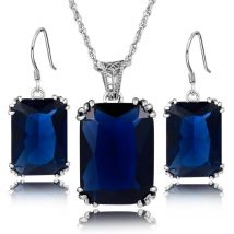 Ensembles de bijoux de mariage aigue-marine saphir boucle d'oreille pendentif pour les mariées accessoires réel 925 argent Sterling femmes