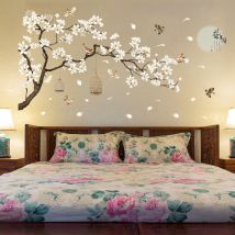 187*128cm grande taille arbre Stickers muraux oiseaux fleur décor à la maison fonds d'écran pour salon chambre bricolage vinyle chambres décoration