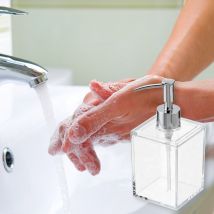 Behogar distributeur de savon bouteille avec pompe | Liquide acrylique transparent, rechargeable, distributeur de savon à main, pour évier de cuisine et salle de bain de 400ml
