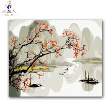 Encre de chine peinture montagnes et eau photo peinture coloriage par numéros avec des kits sur toile photos peintures par numéros