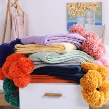 Couverture de canapé en coton tricotée, confortable, avec Pompons multicolores, Super douce et chaude