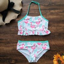 Maillot de bain imprimé flamand rose pour enfants de 3 à 12 ans, ensemble deux pièces, Bikini, vêtements de plage