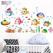 Stickers muraux en motif dessin animé | Jolis Stickers muraux, animaux de mer, décoration de la maison pour enfants, chambre plante mer, décoration pour salle de bains, autocollants muraux en vinyle