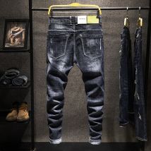 Jean déchiré hommes coupe ajustée Stretch imprimé créateur de Streetwear homme Denim pantalon effiloché Vintage Moto Biker jean hommes