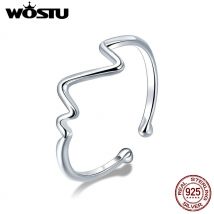 WOSTU authentique 925 en argent Sterling vague de anneaux ouverts pour les femmes coeur battement réglable anneau Fine bijoux de fête CSR159