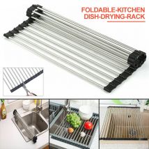 1pc cuisine étendoir cuisine plat étendoir sur évier enroulable égouttoir à sec acier inoxydable pliable