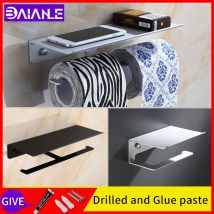 Porte-papier de salle de bain noir mural rouleau serviette en papier sans vis installation distributeur maison double usage support de téléphone mobile