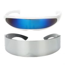 2 pièces étroit bleu métallique argent espace extra-atmosphérique Robot Alien lunettes ombre lunettes futur soldat lunettes de soleil