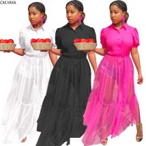 CM.YAYA femmes maille voir si Patchwork longue robe Streetwear manches courtes Blouses Maxi robes Vestidos