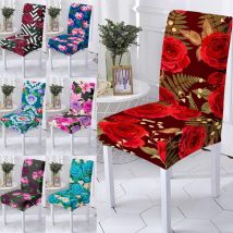 Housse de chaise en Spandex élastique à fleurs, étui de protection pour dossier haut, décoration pour fête de mariage, salle à manger