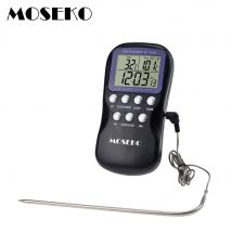 MOSEKO thermomètre à viande four numérique | Avec horloge, fonctions d'alerte pour aliments, eau huile cuisson cuisine BBQ Grill