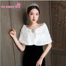 Nouvelle à volants perles pas cher Cape de mariée blanc hiver manteau de fourrure femmes veste de mariage mariée mariage trench
