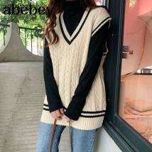 Gilet femmes Simple rayé col en v sans manches filles gilets Style coréen flatteur hauts femmes gilets de vêtements doux
