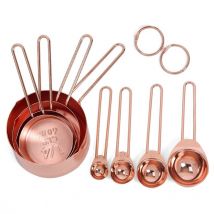 ensemble de tasses et cuillères à mesurer | En acier inoxydable or Rose de 8 mesures gravées, bec verseur et miroir poli pour Baki