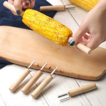 10 pièces réutilisable plat inox + bois Barbecue brochettes Bbq maïs fourchette pour Camping en plein air pique-nique outils outils de cuisson