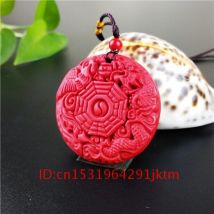 Collier cinabre femme amulette bijoux sculptés Dragon naturel bio rouge breloque Bagua Phoenix bouddhisme pendentif