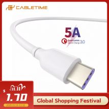 CABLETIME Type C 5A Câble de transmission de Données Super charge Câble USB pour Samsung 10 plus Z Flip Huawei Mate 30pro C275