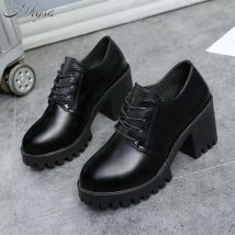 automne femmes chaussures simples femmes à lacets chaussures à talons carrés tête ronde talon haut imperméable à l'eau plate-forme chaussures en polyuréthane