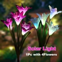 Lampe LED solaire d&#39;extérieur, fleur de lys, piquet, blanc, multicolore, luminaire décoratif de paysage