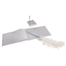 Stylo d'or et support pour mariage | Livre d'or de réception blanc, stylo à nœud papillon, fournitures de fête