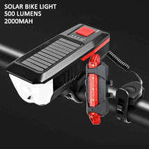 Accessoires de vélo à énergie solaire, Rechargeable par USB, phare LED pour bicyclette, lampe frontale + klaxon, lampe de poche pour bicyclette