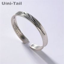 Uini-queue-bracelet ouvert en argent tibétain 925 authentique, rétro, , plume, personnalité, modèles de couple simples, offre spéciale