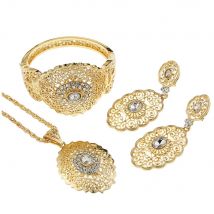 Sunspicems – ensemble de Bijoux de mariage algérien et marocain, couleur or, boucles d&#39;oreilles goutte, manchette, Bracelet, pendentif, collier de mariée arabe