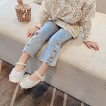 Pantalon en jean pour filles, évasé, en Denim, pour bébés et enfants, collection printemps-automne