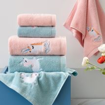 Serviette de bain en coton licorne | Serviette de bain, mignon, épais, de dessin animé, visage douche, ensemble de serviettes doux bleu rose