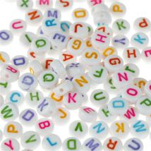 Pièces de bricolage de lettres de l'alphabet individuel | 100 pièces/ensemble, perles d'espacement rondes plates blanches colorées, lettres anglaises, pour le bricolage
