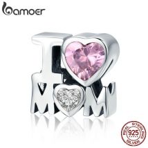 BAMOER authentique 925 en argent Sterling j'aime maman pour mère breloque fit femmes Bracelet à breloques et collier bijoux à bricoler soi-même SCC579