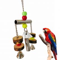 Perroquet en bois et plastique, sonnette suspendue, perche, perche, jouet, perche, Cage à perles colorées, décoration, pendentif fantaisie rotatif