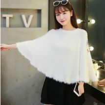 Mohair broderie cape pull pull en tricot col rond décontracté manches chauve-souris surdimensionné pull femme Poncho