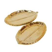 Paquet de 2 feuilles d'or en forme de plateau de rangement en céramique bijoux anneau plat assiettes collier porte-Bracelet plateau organisateur