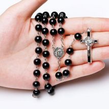 catholique noir chapelet perles collier pour femmes hommes croix Long pendentif colliers prier religieux bijoux église