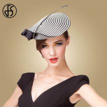 FS fascinateur – chapeaux de mariage pour femmes, , noir, blanc, plume rayée, cupidon, pilulier, Vintage, Cocktail, église, Fedoras