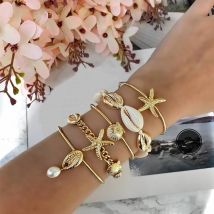 5 pièces/ensemble femmes Bracelets or étoile de mer coquille perle chaîne Bracelet ensemble bohème classique plage fête bijoux accessoires