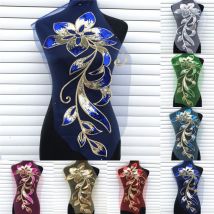 Tissu à paillettes pour vêtements | Patch brodé à fleurs, Applique à paillettes, tissu pour vêtements, Rose bleu doré rouge, patchs de couture, bricolage